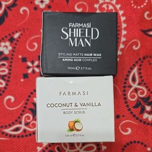 Farmasi Lot Of 2 - Shield Man Matte Hair Wax And Coconut & Vanilla Body Scrub